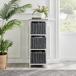 Livivo Bedside Table Storage Cabinet W/ 3 Drawers Wicker Baskets - Fully Assembled, Great For Living Room, Office, Home & Bedroom - thumbnail 4