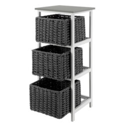 Livivo Bedside Table Storage Cabinet W/ 3 Drawers Wicker Baskets - Fully Assembled, Great For Living Room, Office, Home & Bedroom - thumbnail 8