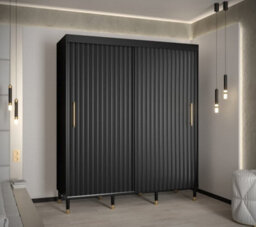 Arte Calipso Wave I Contemporary 2 Sliding Door Wardrobe Gold Handles 9 Shelves 2 Hanging Rails Black (H)2080mm (W)1800mm (D)620mm