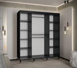 Arte Calipso Wave I Contemporary 2 Sliding Door Wardrobe Gold Handles 9 Shelves 2 Hanging Rails Black (H)2080mm (W)1800mm (D)620mm - thumbnail 3