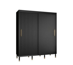 Arte Calipso Wave I Contemporary 2 Sliding Door Wardrobe Gold Handles 9 Shelves 2 Hanging Rails Black (H)2080mm (W)1800mm (D)620mm - thumbnail 2