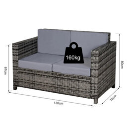 Chilli Seating Two Seater Rattan Sofa With Soft Padded Cushion Grey - thumbnail 3