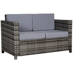 Chilli Seating Two Seater Rattan Sofa With Soft Padded Cushion Grey