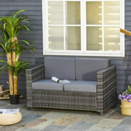 Chilli Seating Two Seater Rattan Sofa With Soft Padded Cushion Grey - thumbnail 4