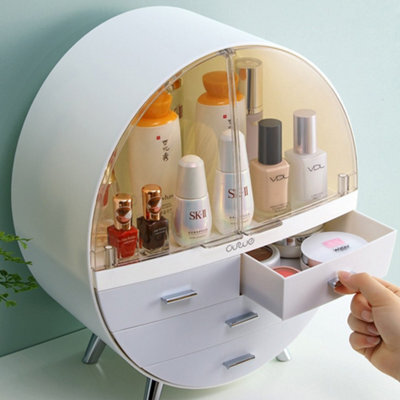 Thehotsale Round Grey Dustproof Waterproof Cosmetic Storage Box Desktop Organzier With Drawers - image 1