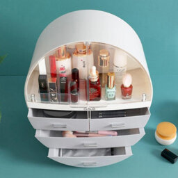 Thehotsale Round Grey Dustproof Waterproof Cosmetic Storage Box Desktop Organzier With Drawers - thumbnail 3