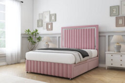 "Sloomy Boston Chrome Pink Plush Divan Bed Set 2 Drawers Left Side - 26"" Strutted 12"" Footboard 6' Super King" - thumbnail 2