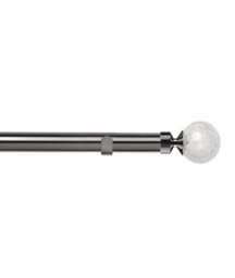 Unknown 28mm Fixed Length Metal Eyelet Curtain Pole Set In Polished Graphite - Crash Finial, 260Cm
