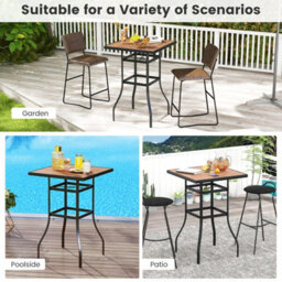 Costway Patio Bar Table 70Cm Square Garden Table W/ 39 mm Umbrella Hole - thumbnail 9
