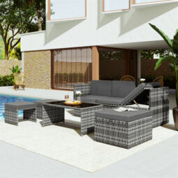 Abrihome Lounge Set, Garden Furniture Set, Rattan Sofa, Seating Group, Patio Furniture, Grey - thumbnail 2
