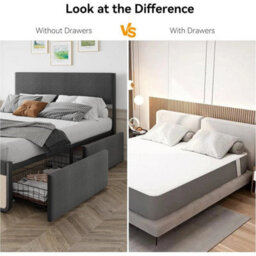 Queen Bed Frame With 2 Storage Drawer Upholstered Platform Bed With Headboard - thumbnail 3