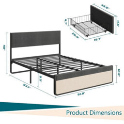 Queen Bed Frame With 2 Storage Drawer Upholstered Platform Bed With Headboard - thumbnail 2