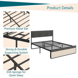 Queen Bed Frame With 2 Storage Drawer Upholstered Platform Bed With Headboard - thumbnail 5