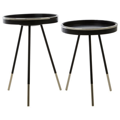 Orsina Modern Monochrome Set Of 2 Side Tables, Round Wooden Tables With Raised Edges, Sleek Black Tables - image 1