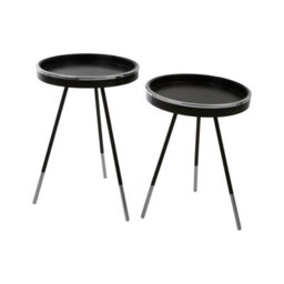 Orsina Modern Monochrome Set Of 2 Side Tables, Round Wooden Tables With Raised Edges, Sleek Black Tables - thumbnail 3