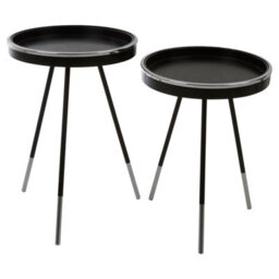 Orsina Modern Monochrome Set Of 2 Side Tables, Round Wooden Tables With Raised Edges, Sleek Black Tables - thumbnail 2