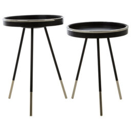 Orsina Modern Monochrome Set Of 2 Side Tables, Round Wooden Tables With Raised Edges, Sleek Black Tables - thumbnail 1