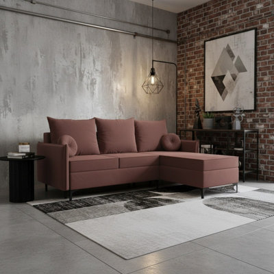 Leon L Mdf Upholstered Corner Sofa Bed With Dl Mechanism Bonell Spring Metal Legs Storage 213X168X101Cm Dusty Pink Right - image 1