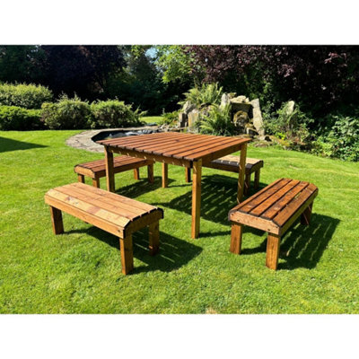 Charles Taylor Knights Wooden Garden 8 Seat Square Dining Table Bench Set Green - image 1