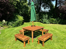 Charles Taylor Knights Wooden Garden 8 Seat Square Dining Table Bench Set Green - thumbnail 5