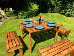 Charles Taylor Knights Wooden Garden 8 Seat Square Dining Table Bench Set Green - thumbnail 6