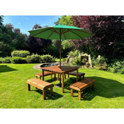 Charles Taylor Knights Wooden Garden 8 Seat Square Dining Table Bench Set Green - thumbnail 4