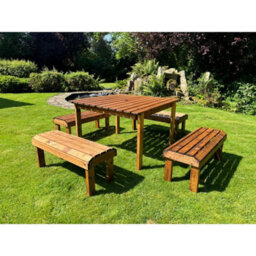 Charles Taylor Knights Wooden Garden 8 Seat Square Dining Table Bench Set Green - thumbnail 1