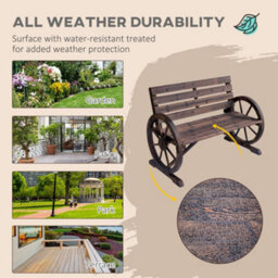 Wyld Haus Linifi Rustic 2-Seater Garden Bench Brown Fir With Wagon Wheel Arms And High Back - thumbnail 6