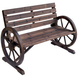 Wyld Haus Linifi Rustic 2-Seater Garden Bench Brown Fir With Wagon Wheel Arms And High Back - thumbnail 2