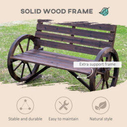 Wyld Haus Linifi Rustic 2-Seater Garden Bench Brown Fir With Wagon Wheel Arms And High Back - thumbnail 4