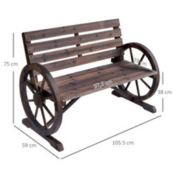 Wyld Haus Linifi Rustic 2-Seater Garden Bench Brown Fir With Wagon Wheel Arms And High Back - thumbnail 3