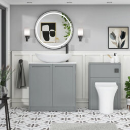 Royal Bathrooms Royal Bathroom Elmore 800mm Matt Pebble Grey Freestanding Bathroom Vanity Unit 2 Door Plain White Worktop With Cesar Basin - thumbnail 5
