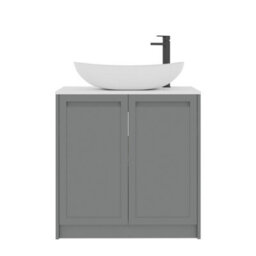 Royal Bathrooms Royal Bathroom Elmore 800mm Matt Pebble Grey Freestanding Bathroom Vanity Unit 2 Door Plain White Worktop With Cesar Basin - thumbnail 7