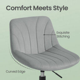 Vasagle Velvet Dressing Table Chair, Height-Adjustable Swivel Stool With Backrest, Grey - thumbnail 8