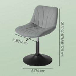 Vasagle Velvet Dressing Table Chair, Height-Adjustable Swivel Stool With Backrest, Grey - thumbnail 5