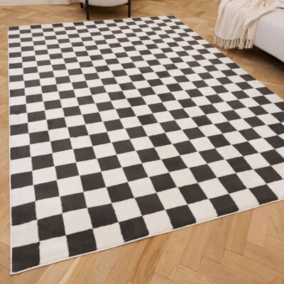 The Rugs Loft Dark Grey And Ivory Checkerboard Living Room Area Rug And Runners Soft Pile - image 1