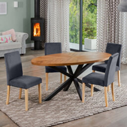 Dosenna Oval Dining Table Set With 4 Maiolo Velvet Chairs - Grey - thumbnail 1