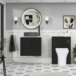 Royal Bathrooms Royal Bathroom Elmore 600mm Nocturne Black Wall Mounted Bathroom Vanity Unit 2 Drawer Plain White Worktop With Art Round Basin - thumbnail 5