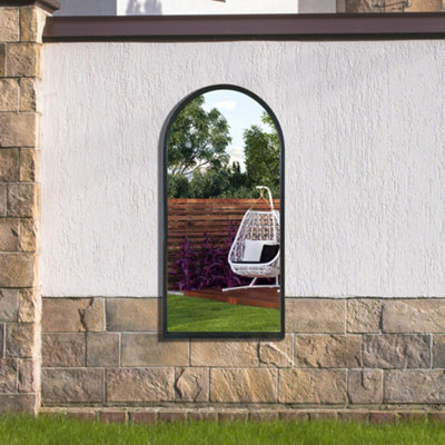 "Mirroroutlet Arcus - Black Metal Framed Arched Garden Wall Mirror 47"" X 23.5"" (120Cm X 60Cm)" - image 1