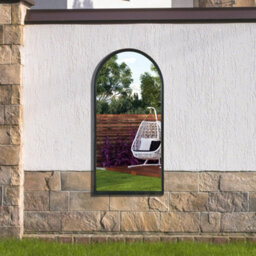 "Mirroroutlet Arcus - Black Metal Framed Arched Garden Wall Mirror 47"" X 23.5"" (120Cm X 60Cm)"
