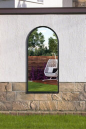 "Mirroroutlet Arcus - Black Metal Framed Arched Garden Wall Mirror 47"" X 23.5"" (120Cm X 60Cm)" - thumbnail 2