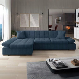Malwi Left Hand Corner Sofa Bed With Storage Modern Blue Corduroy Design With Pullout  Guest Bed - thumbnail 2