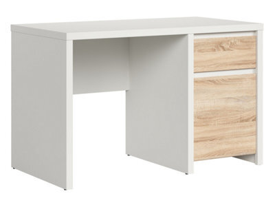 Arte Kaspian Desk 120Cm White Matt & Oak Sonoma, Two-Tone Home Office Desk With Door, Shelf & Drawer - image 1