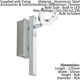 Stylish Wall Spot Light With Led Bulbs In Aluminium And Chrome Finish - thumbnail 2