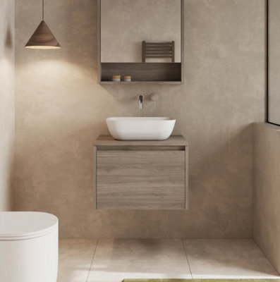 Banyetti Mino 600mm Wall Hung Vanity Unit With Matching Worktop - Nebraska Oak - image 1