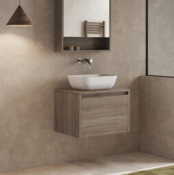 Banyetti Mino 600mm Wall Hung Vanity Unit With Matching Worktop - Nebraska Oak - thumbnail 2