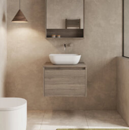 Banyetti Mino 600mm Wall Hung Vanity Unit With Matching Worktop - Nebraska Oak - thumbnail 1