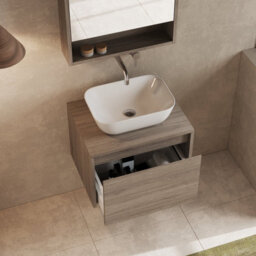 Banyetti Mino 600mm Wall Hung Vanity Unit With Matching Worktop - Nebraska Oak - thumbnail 4