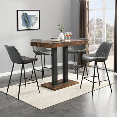 Furniture in Fashion Caprice Small Rustic Oak Wooden Bar Table 4 Oston Grey Stools - image 1