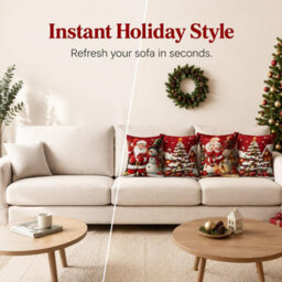 CLEFFNS 4Pcs Christmas Pillow Covers With Santa Reindeer Snowman And Tree Prints, Square Cushion Covers For Sofa Couch Home Decoration - thumbnail 4